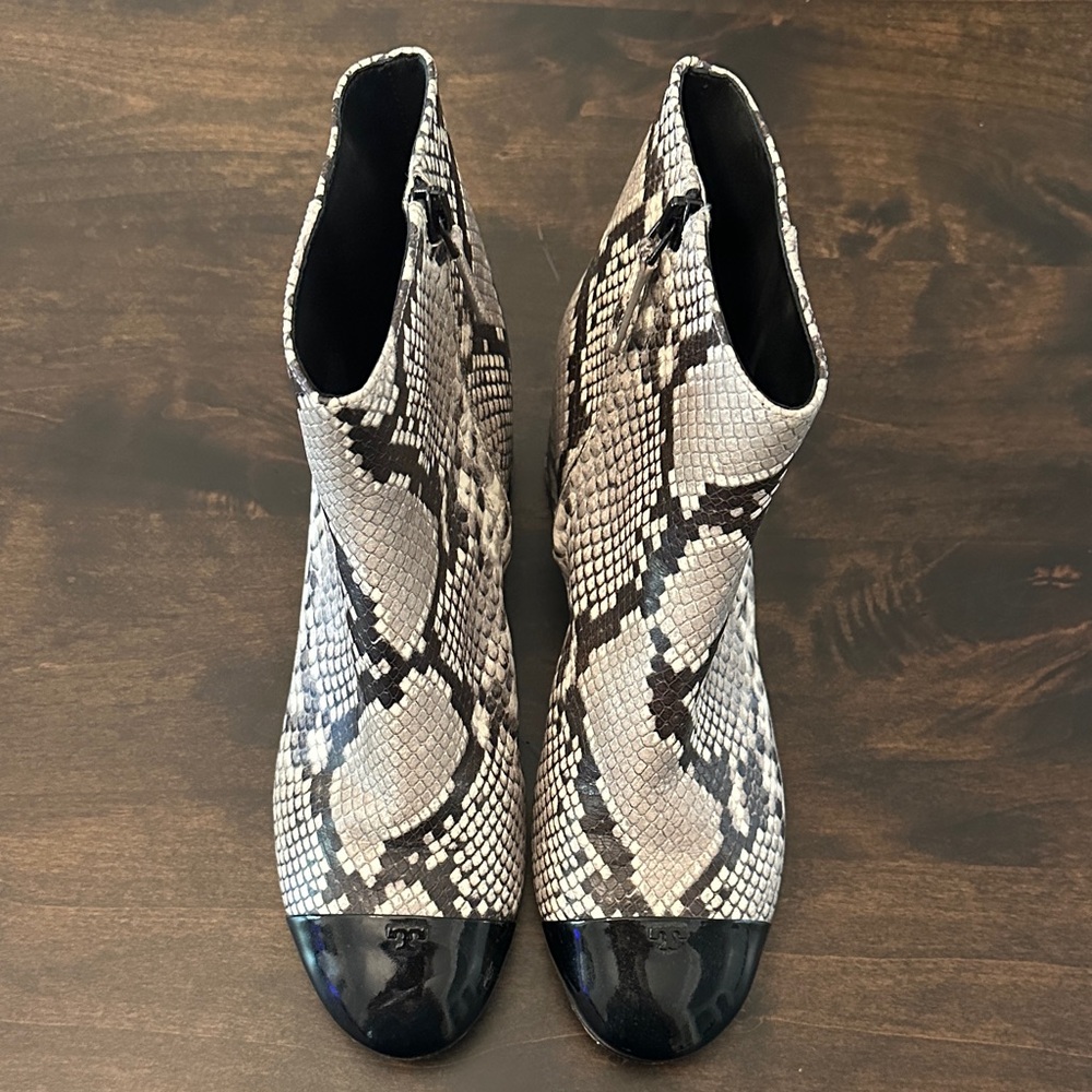 Tory Burch Snakeskin Pattern Women's Boots , leather with black patent toe